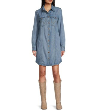 Wrangler® Long Sleeve Denim Shirt Dress | Dillard's