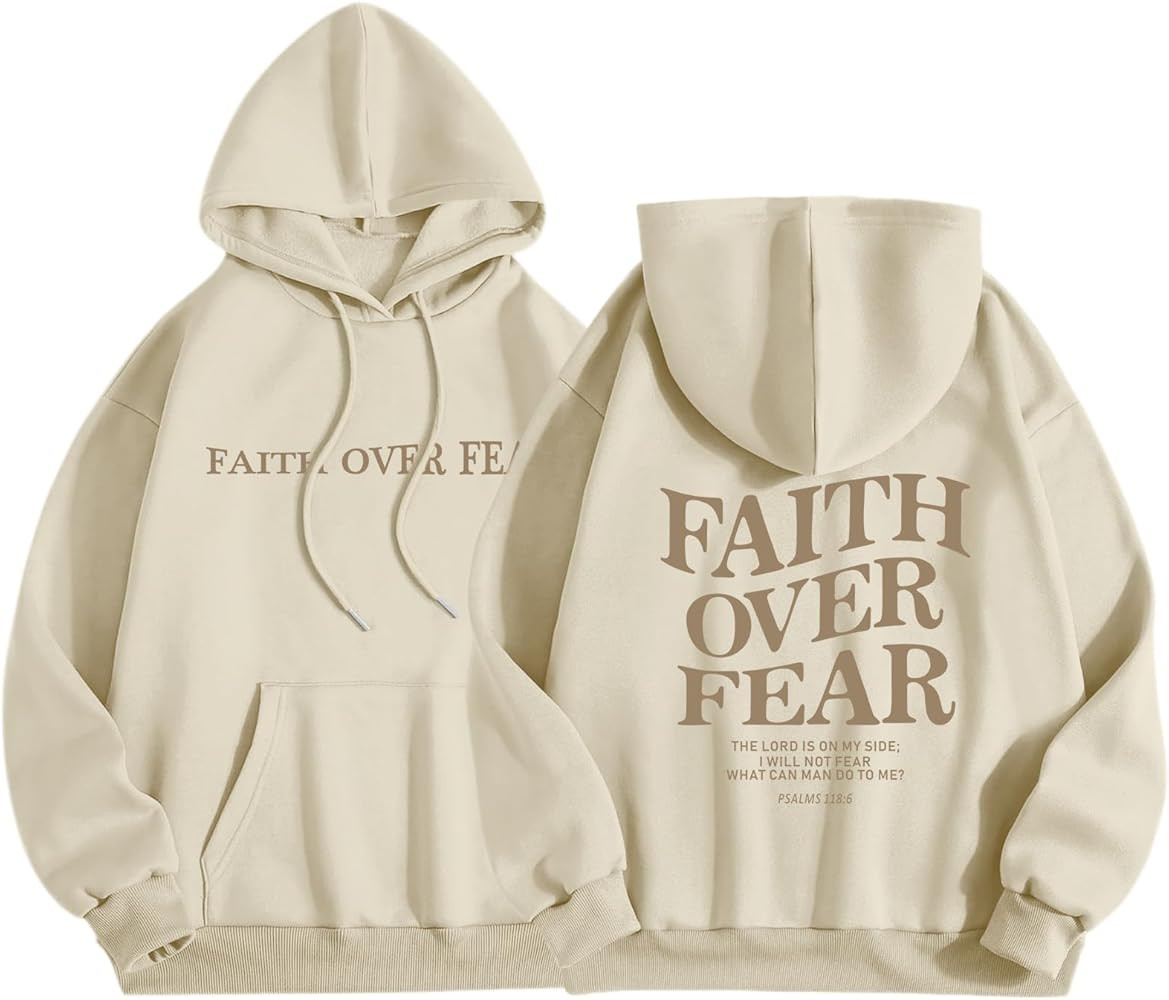 Faith Over Fear Hoodie for Women Christian Jesus Inspirational Sweatshirts Religious Oversized Gr... | Amazon (US)