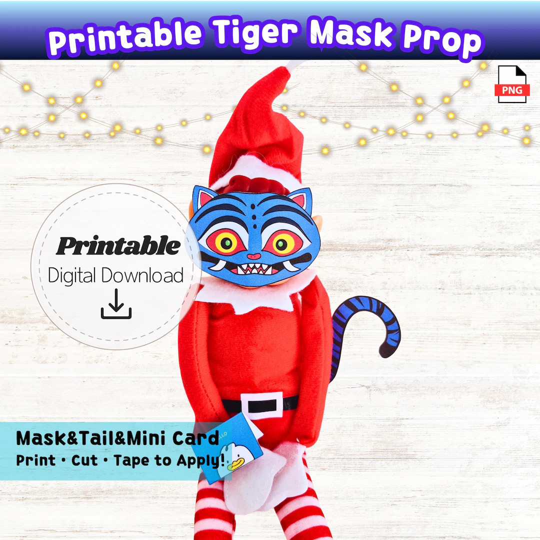 Mini Tiger Mask & Tail Printable | Funny Holiday Scene Prop | Elf DIY Craft Animal Costume | Chri... | Etsy (US)