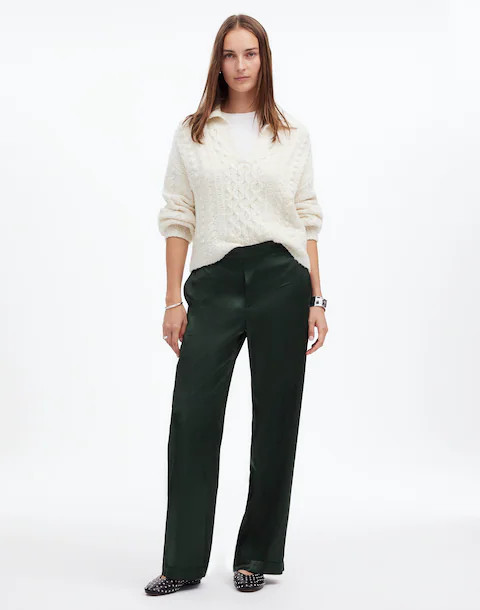 Pull-On Straight Pants in Stretch Satin | Madewell | Madewell