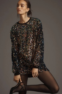 By Anthropologie Long-Sleeve Sequin Mini Dress | Anthropologie (US)