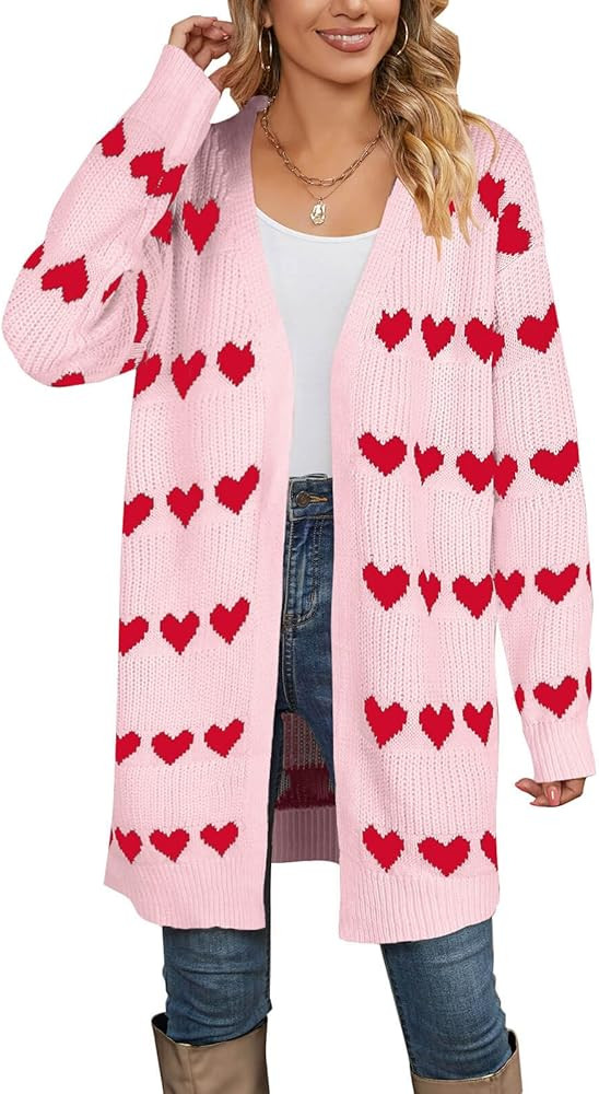 Drvitor Womens Long Sleeve Cute Heart Open Front Cardigan Casual Loose Knit Cardigans | Amazon (US)