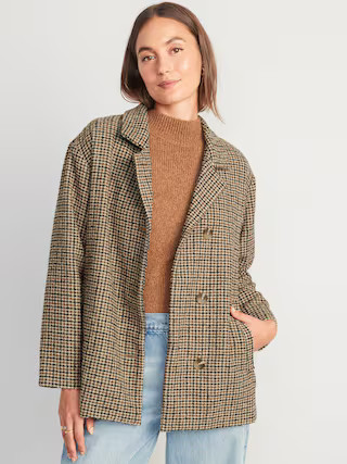 Soft-Brushed Houndstooth Plaid Button-Front Car Coat for Women | Old Navy (US)