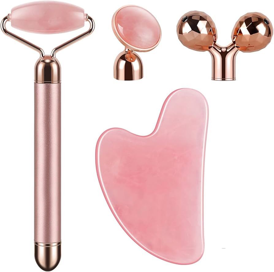 4-IN-1 Face Massager and Gua Sha Set for Women, Rose Quartz Face Roller Skin Care Tools Electric ... | Amazon (US)