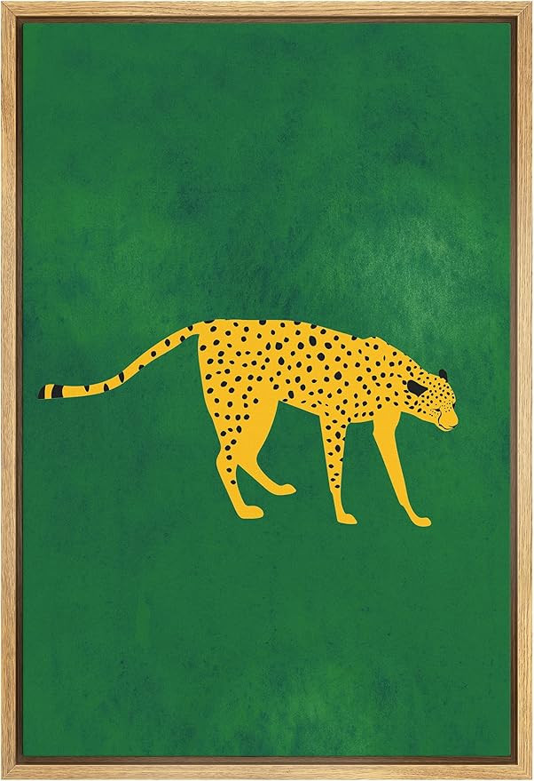 SIGNWIN Framed Canvas Print Wall Art Preppy Room Decor African Cheetah Cat Green Background Natur... | Amazon (US)