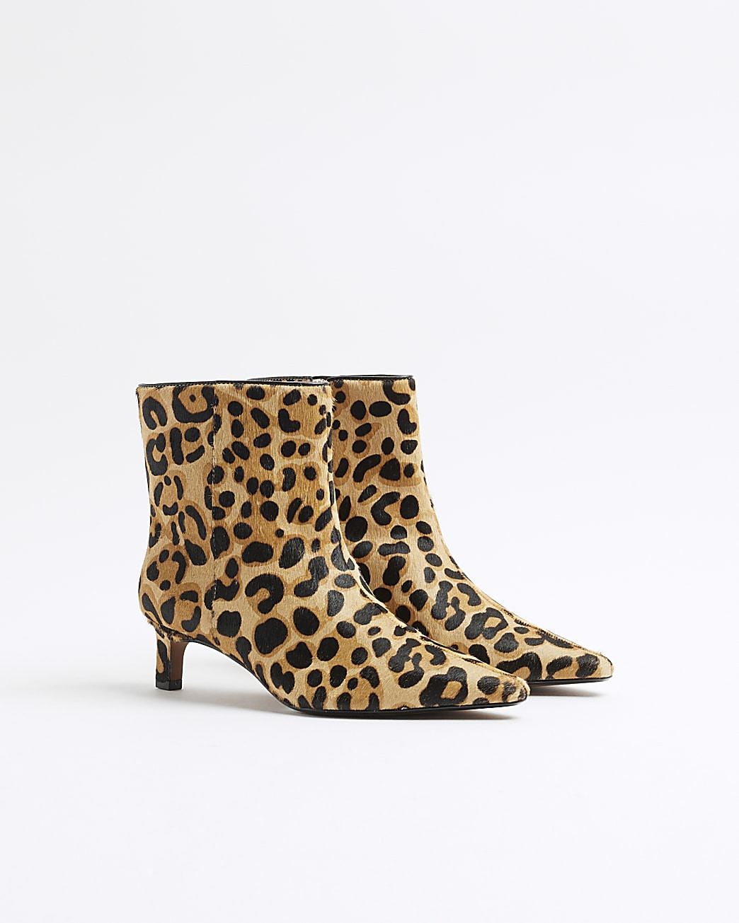 Brown leopard leather kitten heeled boots | River Island UK & IE