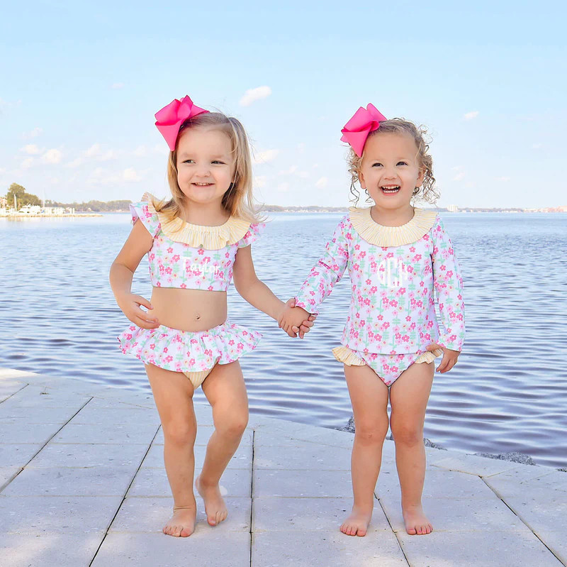 Ditsy Floral Yellow Stripe Two Piece Swimsuit | Classic Whimsy