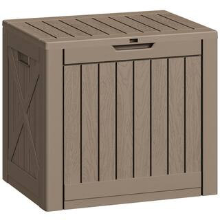 42 Gal. Wood-Grain Deck Box, Outdoor Lockable Storage Box for Patio Furniture in Light Brown | The Home Depot