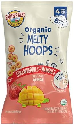 Earth's Best Organic Melty Hoops, Bite-Sized Snacks for Babies 8 Months and Up, Strawberry and Ma... | Amazon (US)