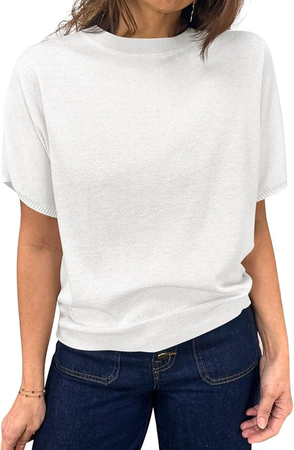 Saodimallsu Women's Short Sleeve Crew Neck Knit Pullover Sweater | Amazon (US)
