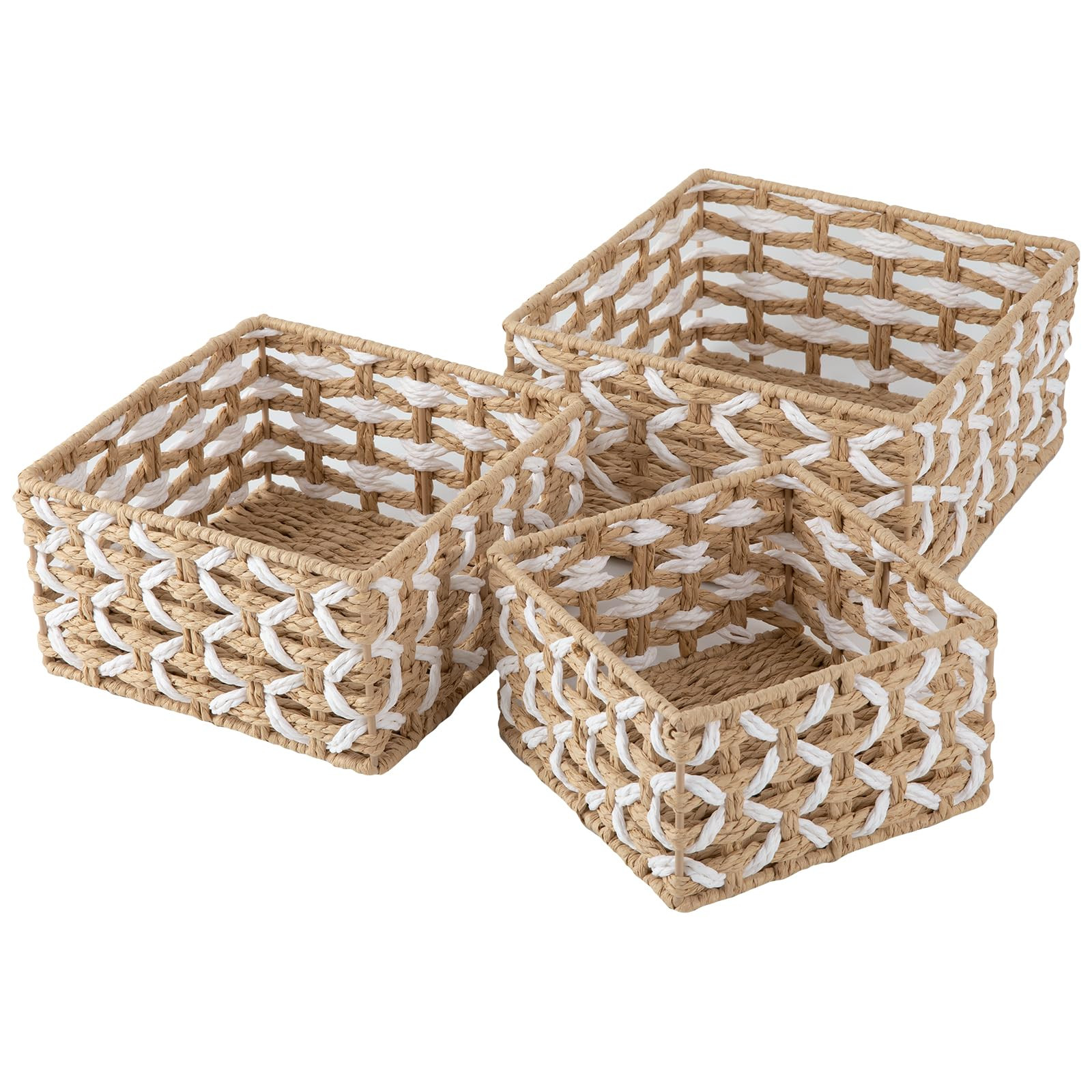 OIAHOMY Storage Baskets Paper Rope Shelf Baskets, Handwoven Small Wicker Bins for Home, Set of 3-... | Amazon (US)