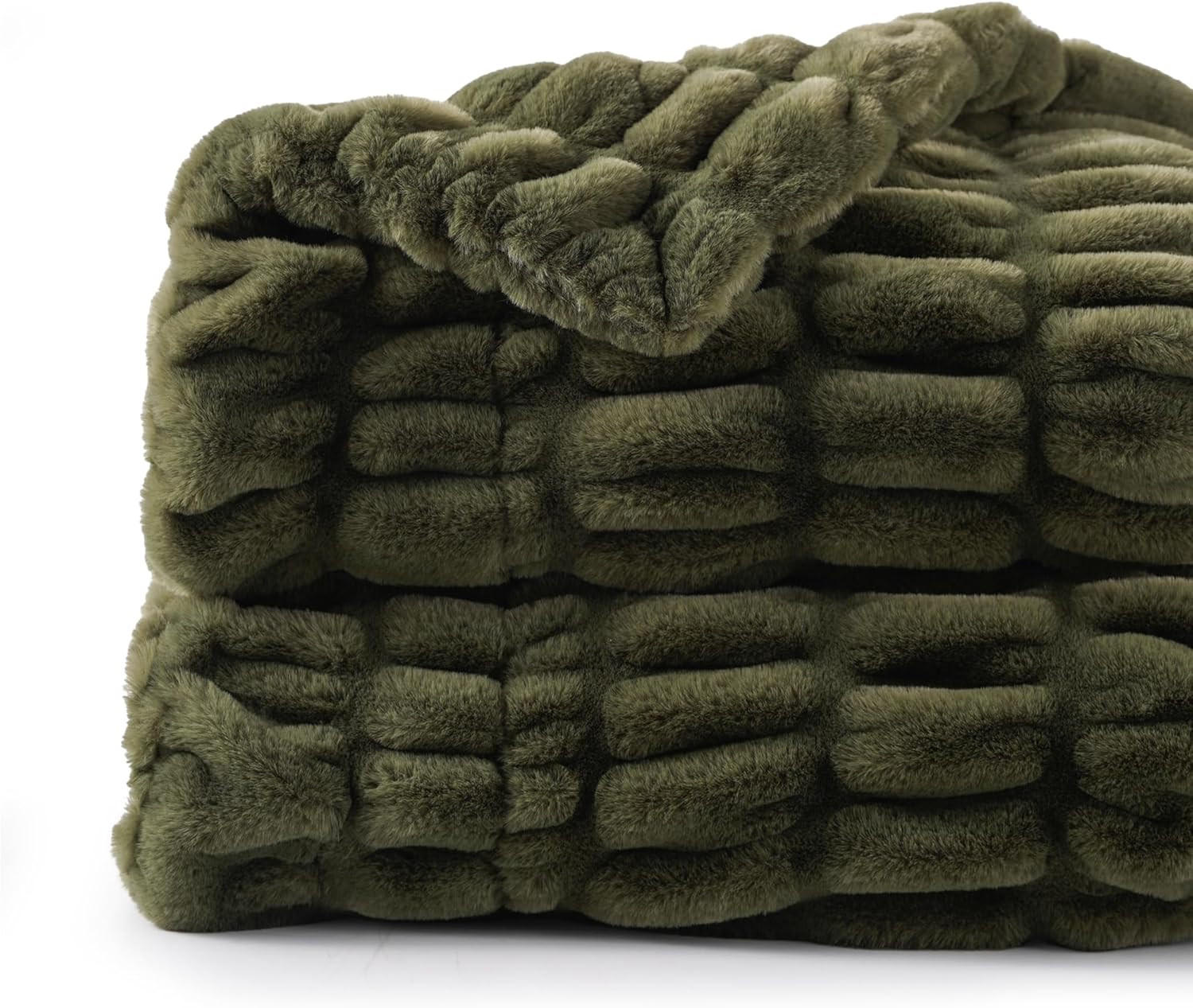 BATTILO HOME Olive Green Faux Fur Throw Blanket for Bed, Double Side Reversible Ruched Faux Rabbi... | Amazon (US)