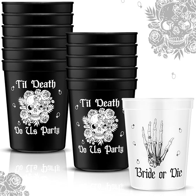 Sliner 12 Pcs Bride or Die Bachelorette Party Cups 16 oz Skull Till Death Do Us Party Cup Hallowe... | Amazon (US)