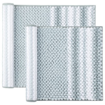 PiccoCasa Chenille Extra Soft Fluffy Non-Slip Shaggy Absorbent Area Bath Rugs Set of 2 Light Cyan and White 17x24" & 20x32" | Target