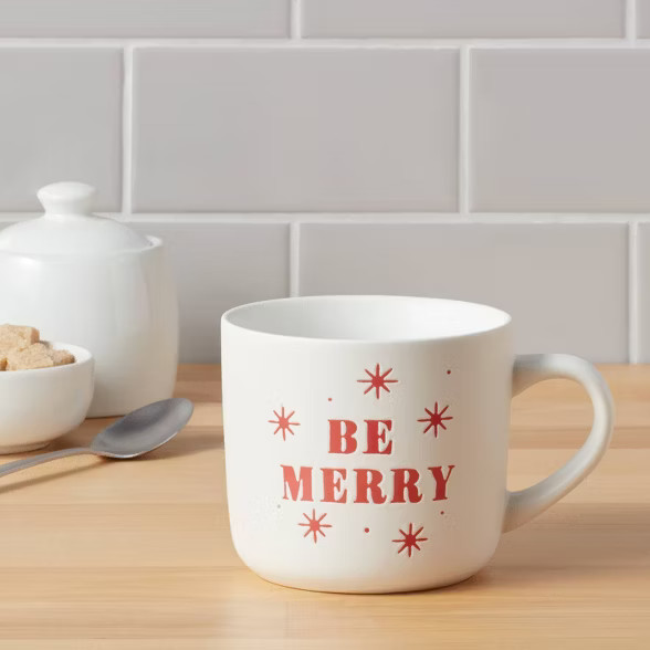 16oz Stoneware Be Merry Christmas Mug White - Threshold™ | Target