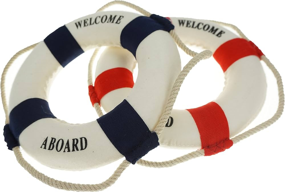 2PCS Welcome Cloth Decorative Life Ring, Buoy Home Wall Nautical Decor, Red&Blue | Amazon (US)