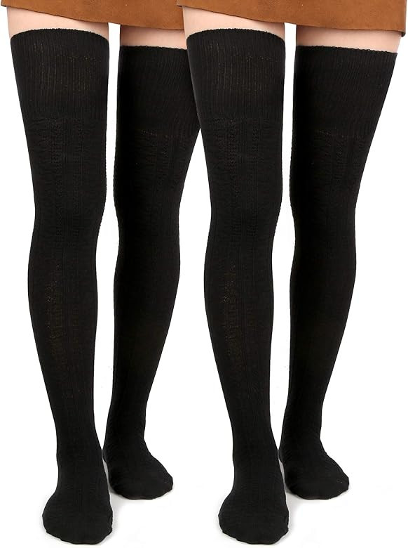 Women Thigh High Socks Extra Long Cotton Knit Warm Thick Tall Long Boot Stockings Leg Warmers | Amazon (US)