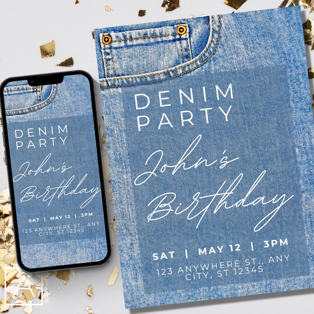 Denim Birthday Invitation Denim Invite Denim Party Blue - Etsy | Etsy (US)