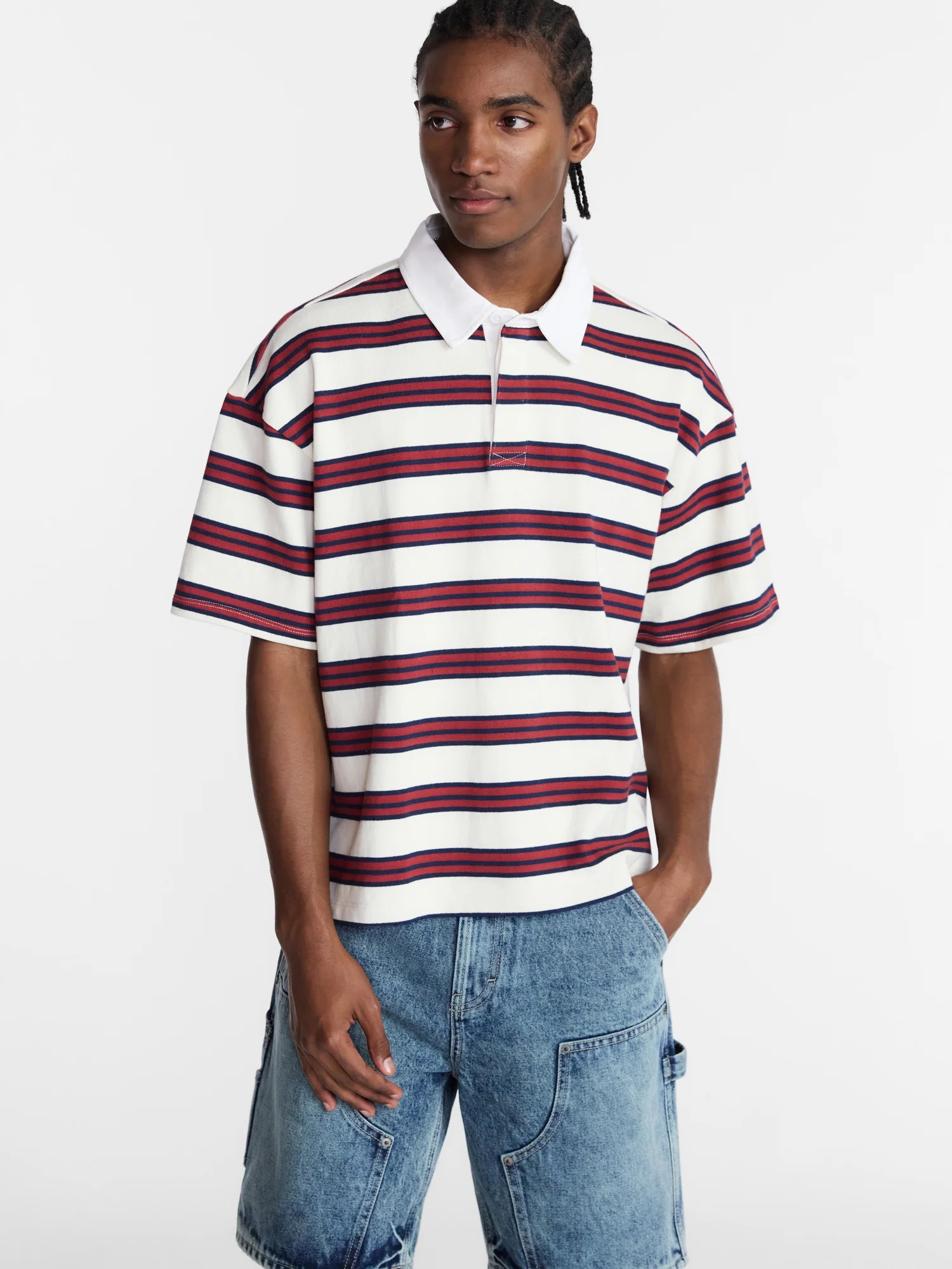 No Boundaries Striped Rugby Shirt with Short Sleeves, Men's XS-4XLT | Walmart (US)