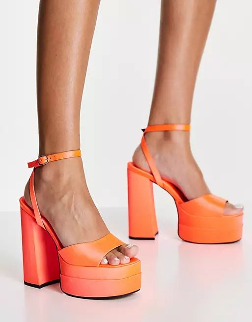 ASOS DESIGN Nix high platform heeled sandals in orange | ASOS (Global)