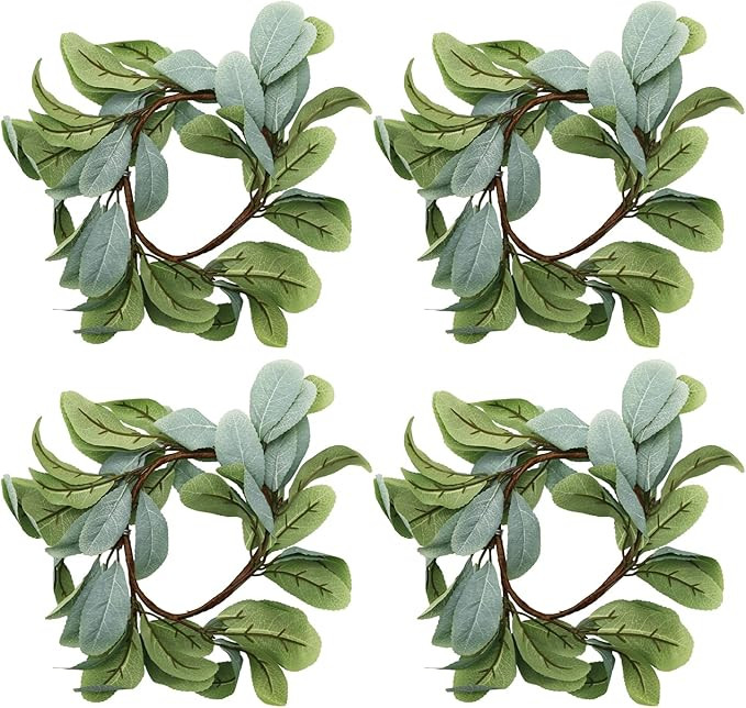 4 Pieces Candle Rings Wreaths 4inch Artificial Eucalyptus Leaves Wreaths,Small Boho Wreath Pillar... | Amazon (US)
