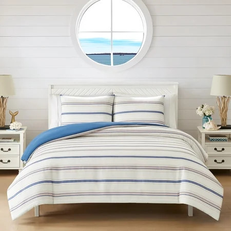 Coastal Living 3-Piece Lightweight 100% Cotton Stripes Comforter Set, Full/Queen | Walmart (US)
