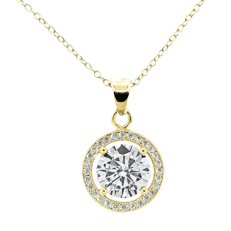 Cate & Chloe Blake 18k Yellow Gold Plated Halo Pendant Necklace with Simulated Crystals for Women | Walmart (US)