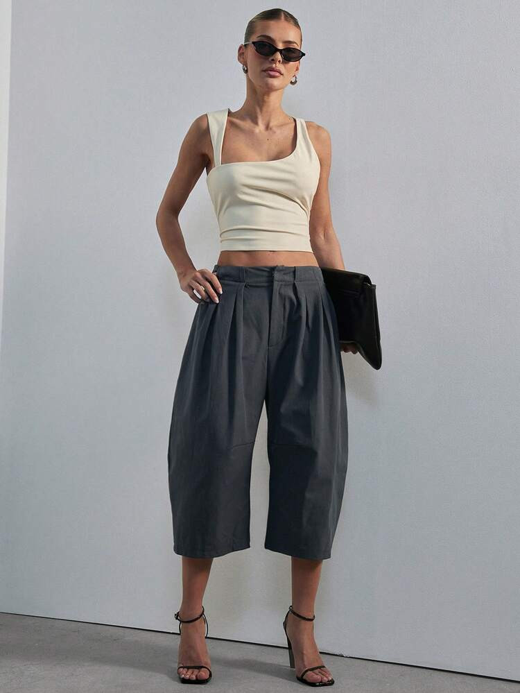Hauture Women's Tailored Hi Waist Long Short, Wide Leg Shorts, Casual Office Wear, Summer Vibes, Office Commuter, Daily Wear | SHEIN