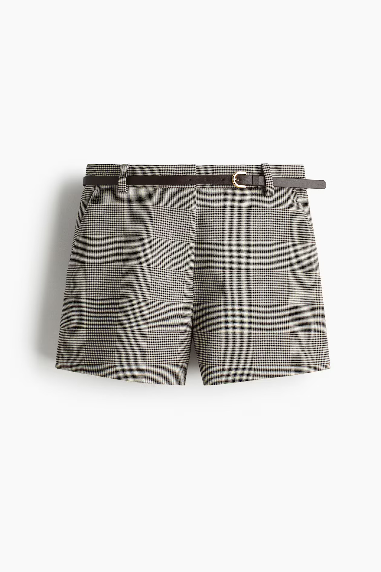Belted shorts - Brown/Checked - Ladies | H&M GB | H&M (UK, MY, IN, SG, PH, TW, HK)