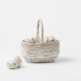 E EGG HOLDER_Oval Basket w Handle / Cream | Bed Bath N' Table