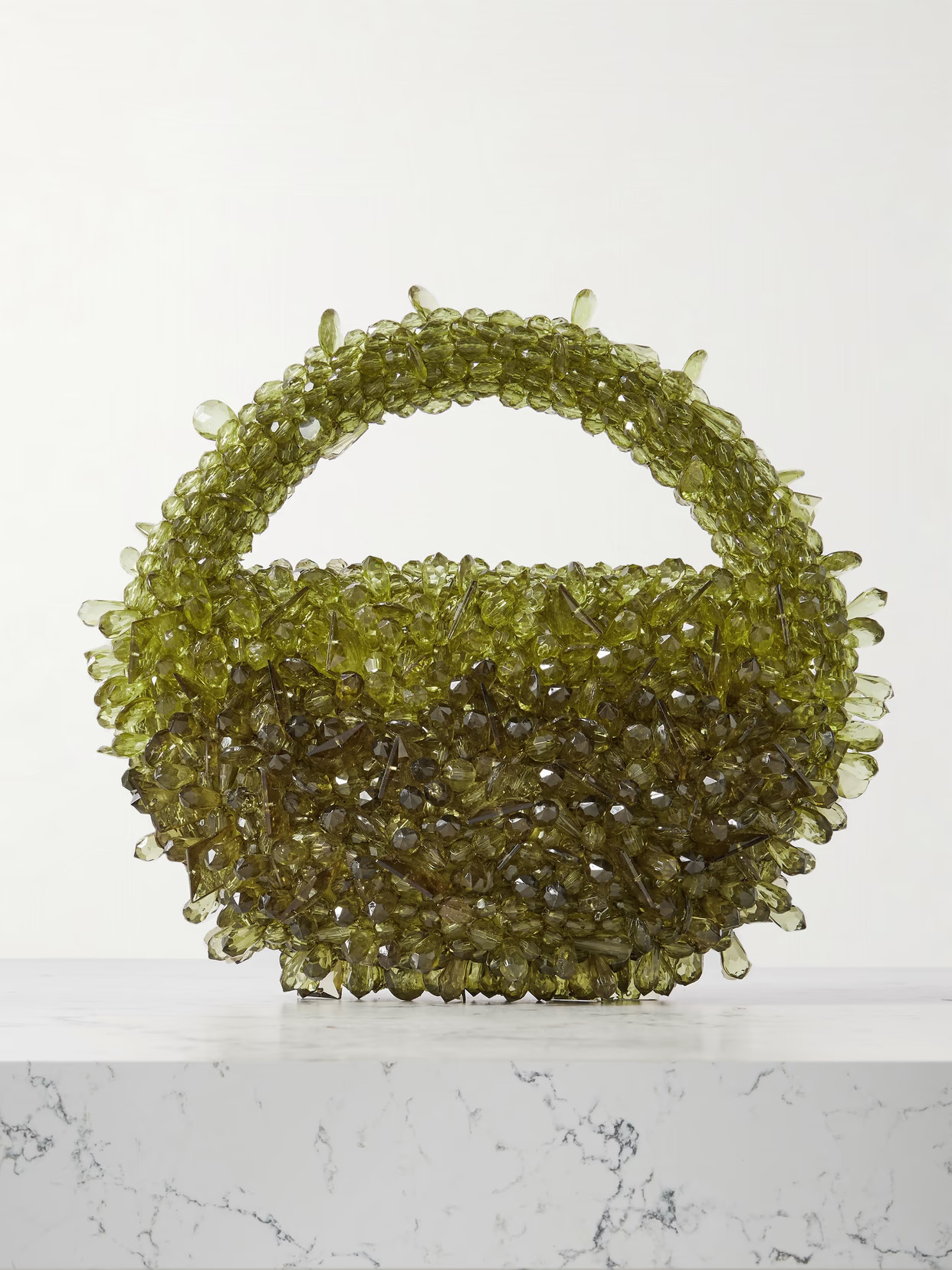 Clio Peppiatt - Quartz Bead-embellished Satin Shoulder Bag - Green | NET-A-PORTER (US)