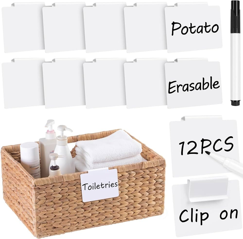 12pcs White Basket Labels, 3.5x2.7” Basket Labels Clip On, Bin Labels Clip On, Removable PVC Cl... | Amazon (US)