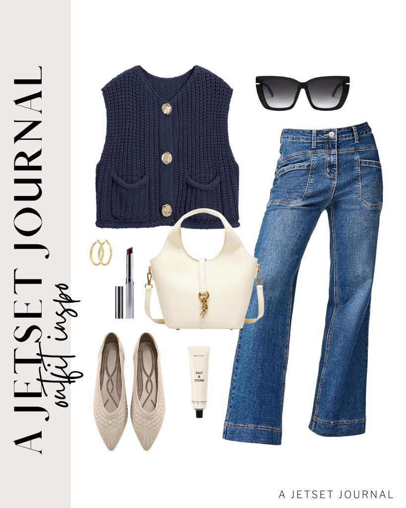 So excited to share these styling inspo for a chic look this weekend.

Accessorize with gold hoop earrings and apply Salt & Stone hand cream while wearing a chunky sleeveless cardigan and jeans. Pointed-toe flats and a bucket bag complete the look. 

 #LTKSeasonal #LTKSaleAlert #LTKTravel