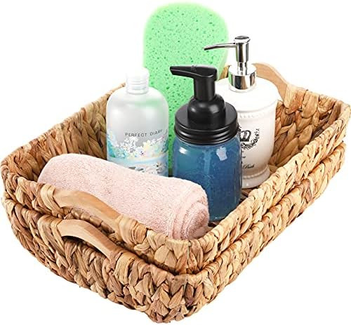 Lawei 2 Pack Water Hyacinth Storage Baskets, Hand-Woven Wicker Baskets with Handle Stackable Deco... | Amazon (US)