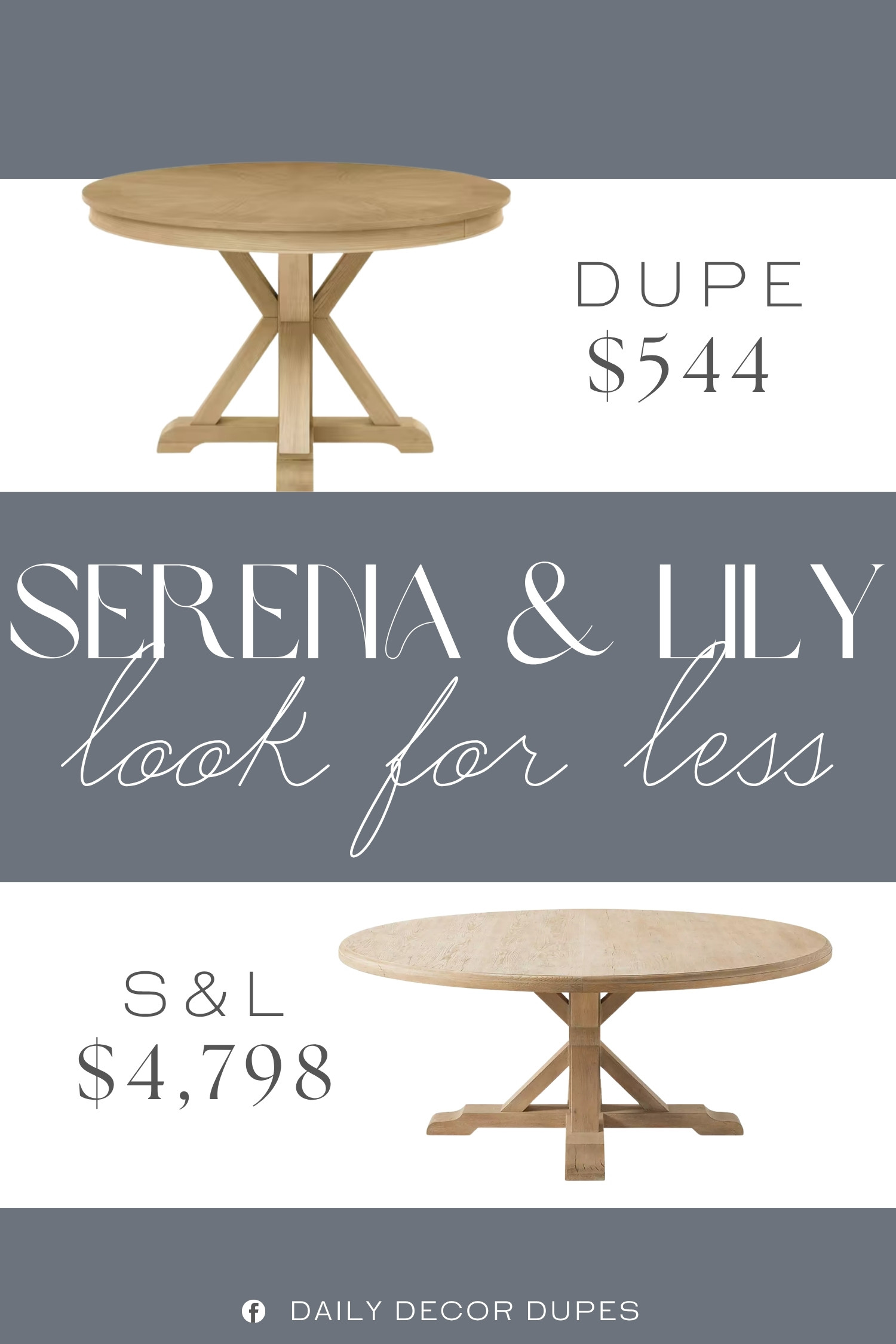 The Serena & Lily Lake House Round Dining Table features a generous round top and sculptural pedestal base that create an inviting focal point for the dining room. Its warm wood finish brings a relaxed, timeless feel that pairs beautifully with woven chairs, upholstered seating, neutral linens, and natural textures. With a similar option around $544 compared with the $4,798 designer version shown, this look brings elevated dining room style to a more approachable price point. 🍽️✨🏡

Home more affordable option find similar look for less budget friendly affordable cheap cheaper beautiful pretty. Clearance sale coupon code discount code promo code luxury Inspo inspiration inspired by idea ideas Love like these? I share multiple every day in my FB group.
#SerenaandLilyInspired #LakeHouseDiningTable #RoundDiningTable #RoundWoodTable #PedestalDiningTable #WoodDiningTable #DiningRoomFurniture  

 #LTKHome