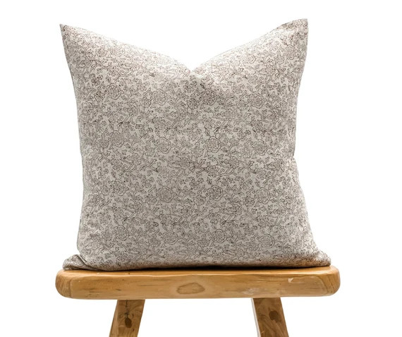 Designer Floral Terra Cotta Rust Brown on Natural Linen Pillow - Etsy | Etsy (US)