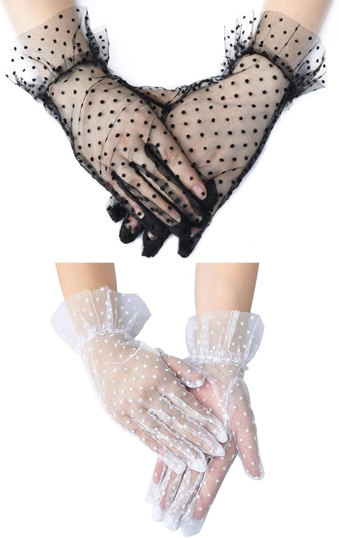 Ladies Mesh Polka Dot Gloves Black White Red Women Summer Gloves for Tea Party Wedding Dinner Gif... | Amazon (US)