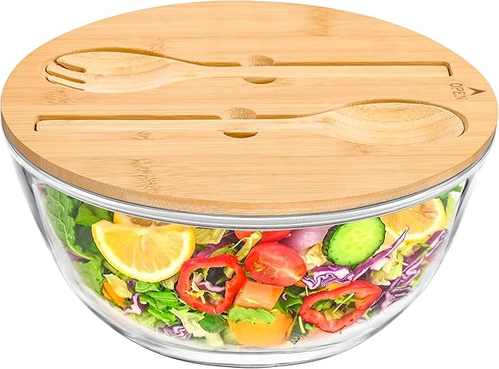 GEHE Glass Salad Bowl with Sealing Lid, 10.6Inch Large Trifle Bowl Glass Fruit Bowl, 4.7 Quart La... | Amazon (US)