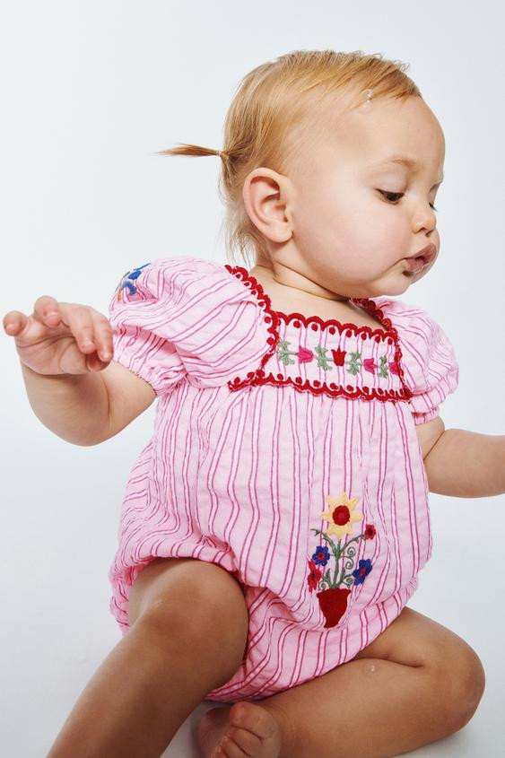 STRIPED AND EMBROIDERED ROMPER SISSEL EDELBO X ZARA KIDS | Zara US
