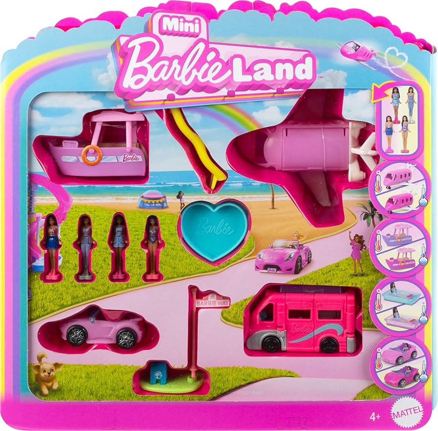 Barbie Mini BarbieLand Multi-Pack Doll & Toy Vehicle Set with 4 Dolls 1.5-inches Tall & 4 Iconic ... | Amazon (US)