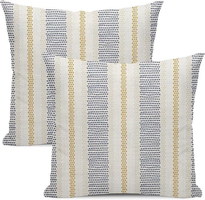 Navy Blue Pillow Covers 18x18 Inch 2 Pcs Boho Mustard Yellow Polka Dots Striped Decor Throw Pillo... | Amazon (US)