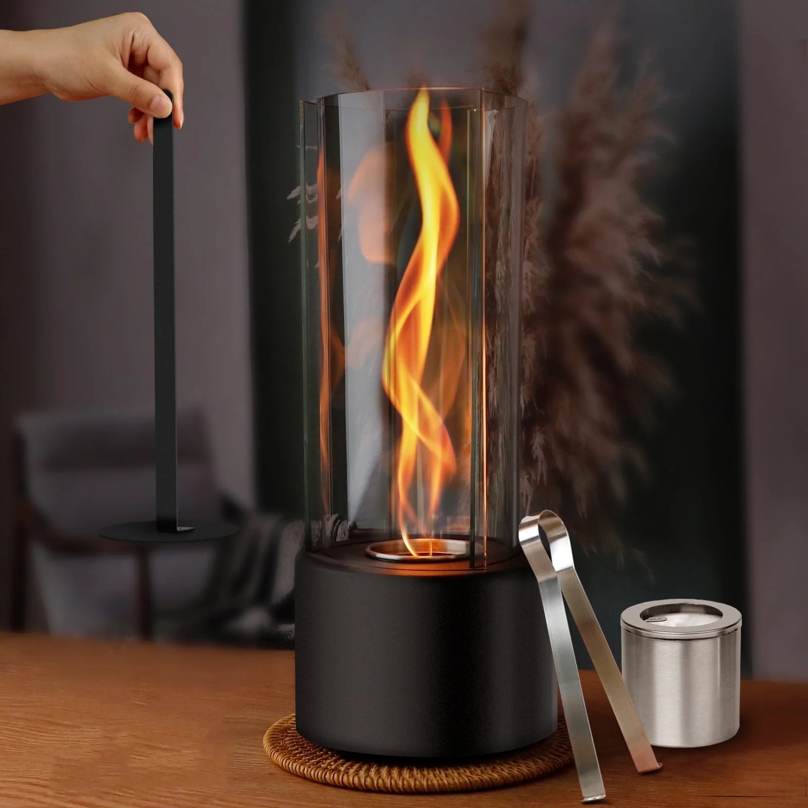 KORNIFUL Tabletop Fire Pit, Tornado Spiral Flame Fireplace with Windproof Tempered Glass, Portabl... | Walmart (US)