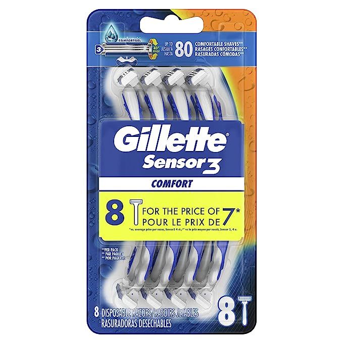 Gillette Sensor3 Comfort Disposable Razors for Men, 8 Count, Lubrastrip Glides Easily Over Your S... | Amazon (US)