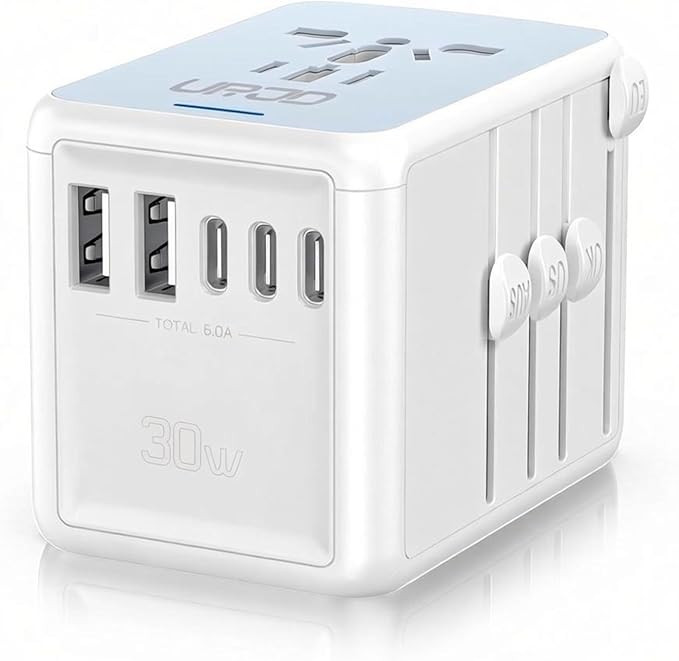Universal Travel Adapter, 30W 5 USB C/A Ports & 2500W AC Outlet, White | International Power Adap... | Amazon (US)