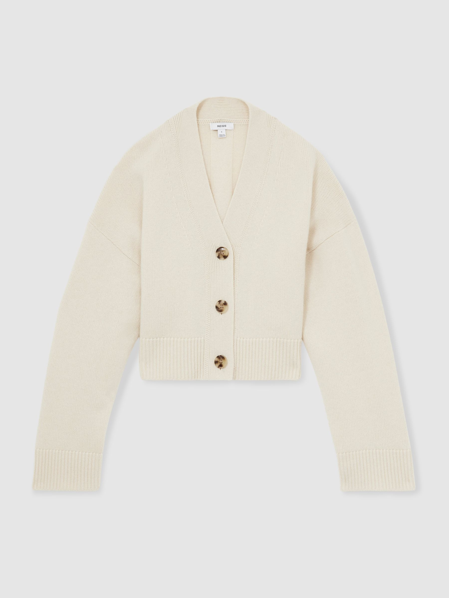 Reiss Wool-Cashmere Cropped Cardigan in Cream | REISS | Reiss DE