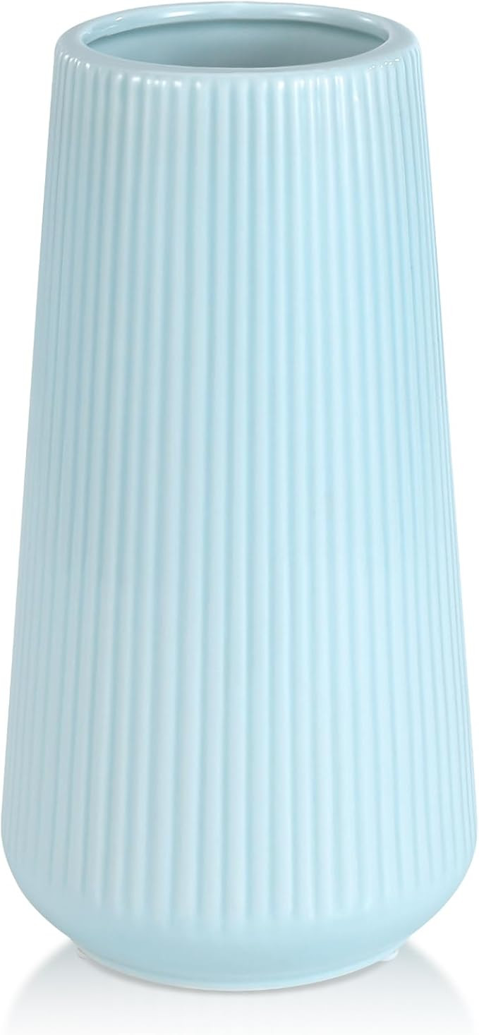 Blue Ceramic Vase, GUKJOB Small Cute Flower Vase for Pampas Grass, Home, Living Room, Dining Tabl... | Amazon (US)