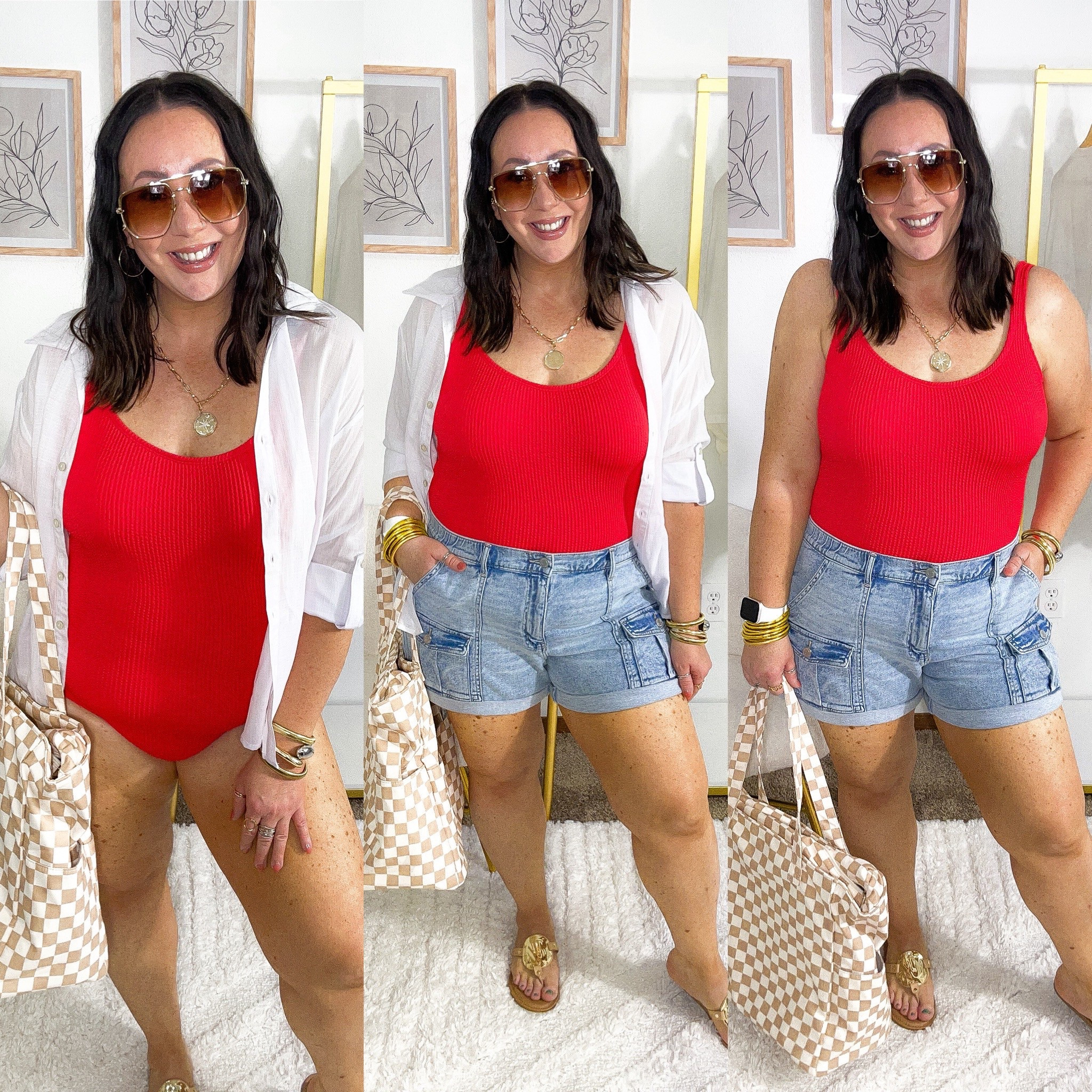 $26.98 crinkle one piece swimsuit in this pretty red color! Love wearing this one as an actual top! Has sewn in pads! Not the best tummy control but good goody coverage! XL. Size 16 shorts. Large coverup top. Sandals run tts. One of the best waterproof and sandproof beach bags!  @walmart

#LTKSwim #LTKOver40 #LTKPlusSize