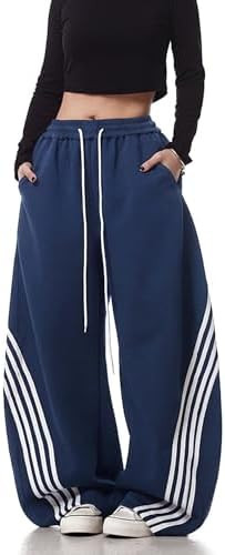 EMMIOL Women’s Y2K Baggy Barrel Striped Sweatpants High Waisted Wide Leg | Amazon (US)