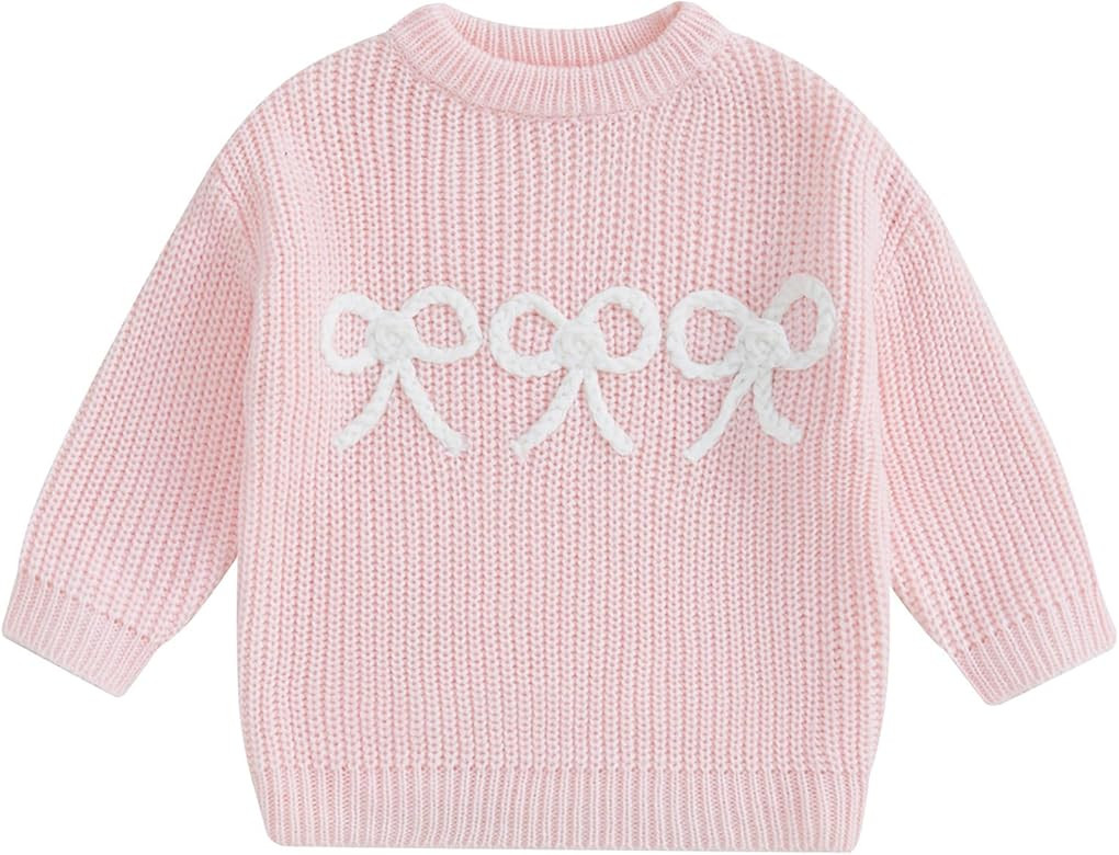 Baby Girl Knit Sweater Cute Bow Chunky Knitted Pullover Sweatshirt Toddler Girls Fall Winter Clot... | Amazon (US)