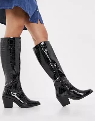 Glamorous knee high western boots in black | ASOS (Global)